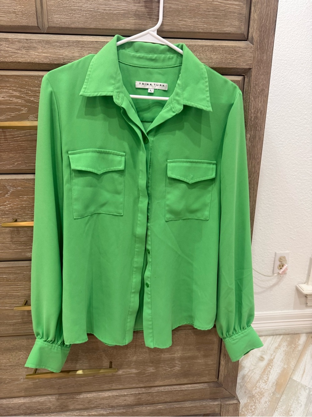 Trina Turk Kelly Green Button-Front Blouse